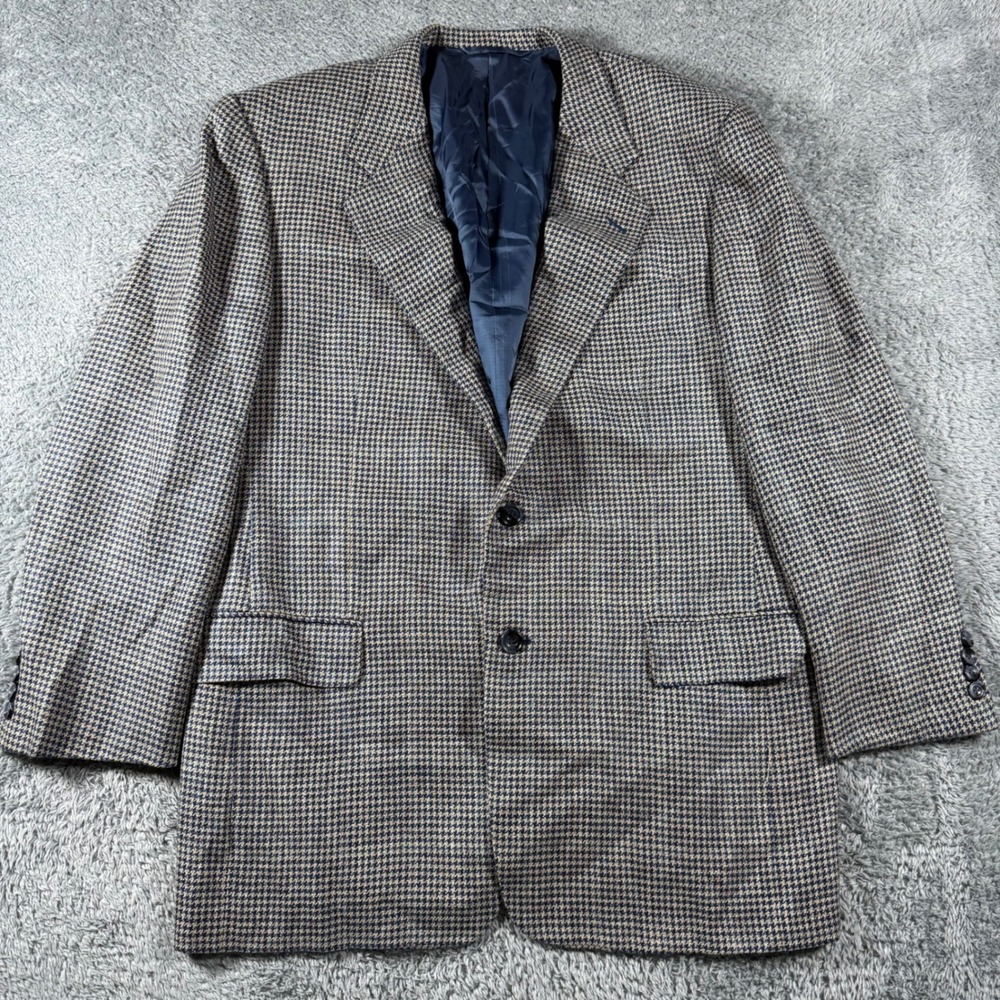 Hickey-Freeman Jacket Mens 41R Silk Linen Wool Houndstooth Sport Coat Blazer